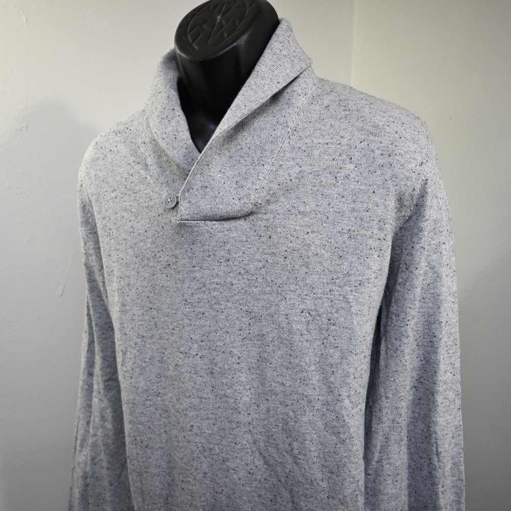 Banana Republic Shawl Neck Sweater Mens Large Gray Cotton Wool Long Sleeve
